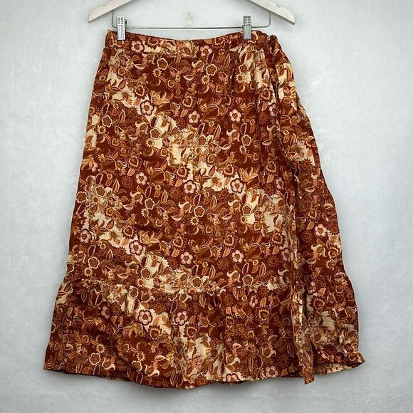 Nicole Miller 100% Linen Boho faux wrap skirt with pockets Size Large - Picture 1 of 10